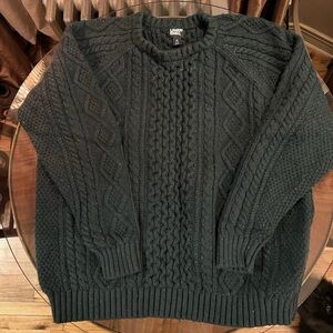 LANDS END Signature Fisherman Sweater Hunter Green, Chunky Cable, Cotton. Sz. XL